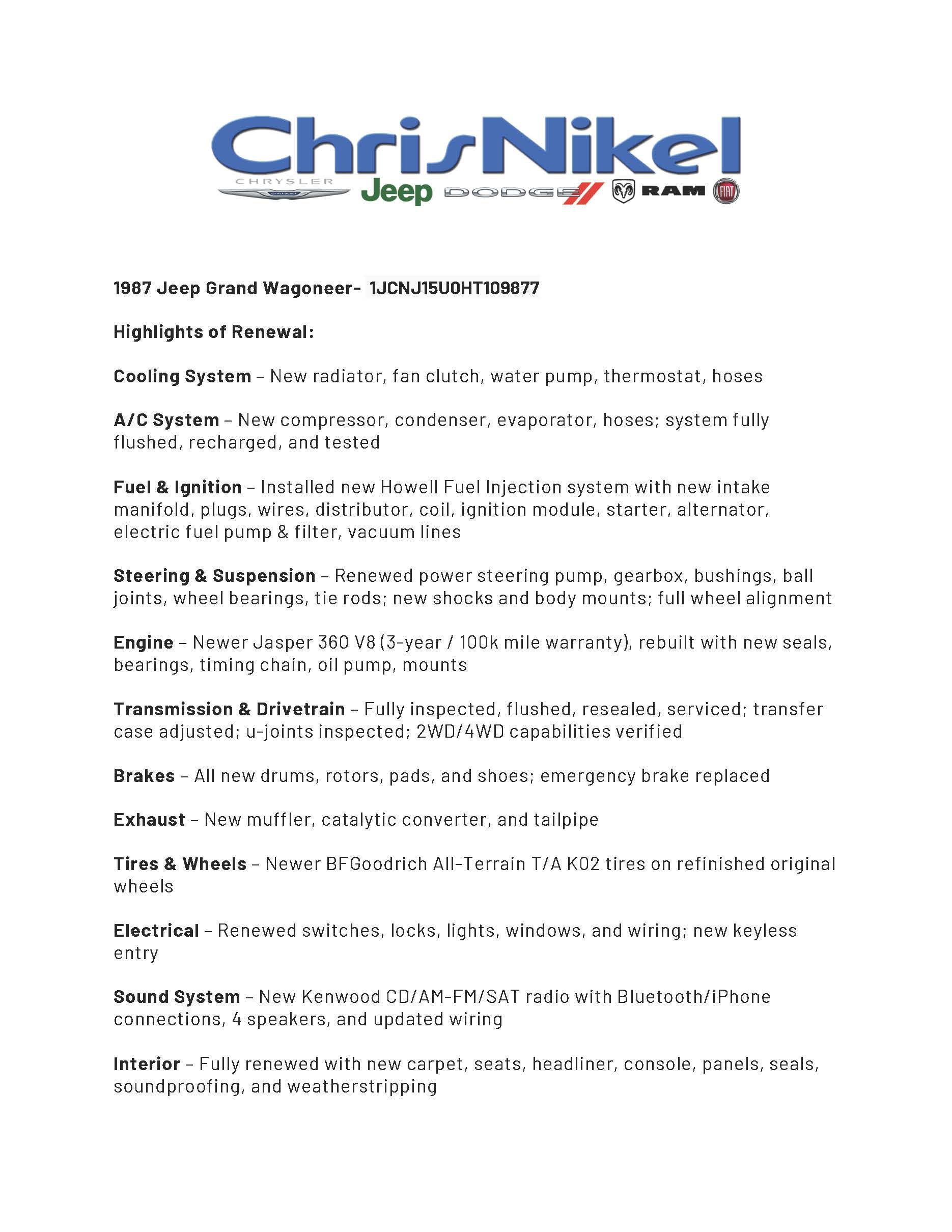 1987 Jeep GRAND WAGONEER Base